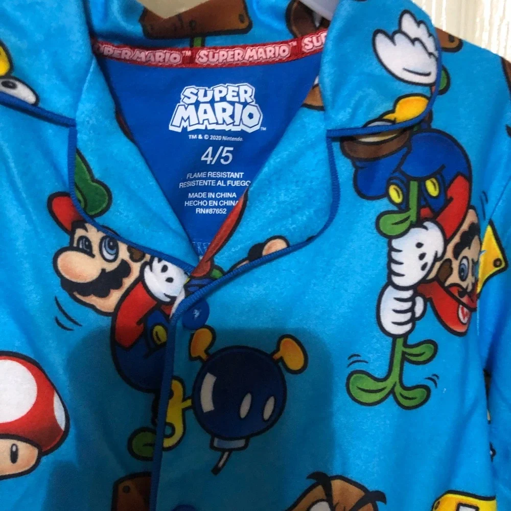 2piece Super Mario blue red long sleeve pajama top and pant set size small (6/7)